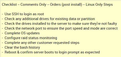 checklist of post installation steps