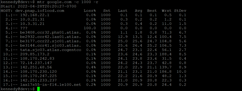 ssh terminal mtr results