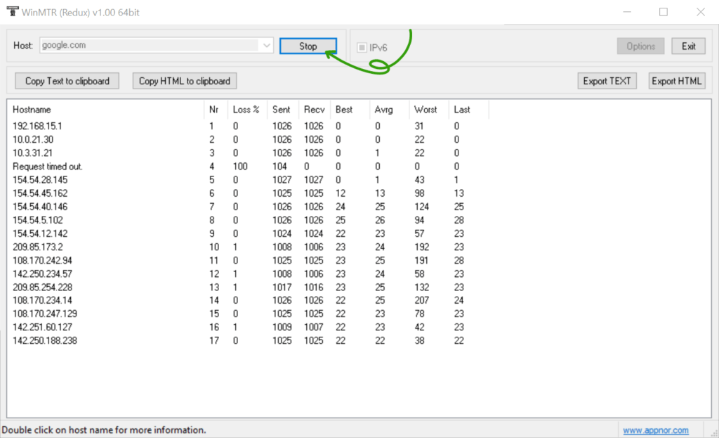 winmtr test finish