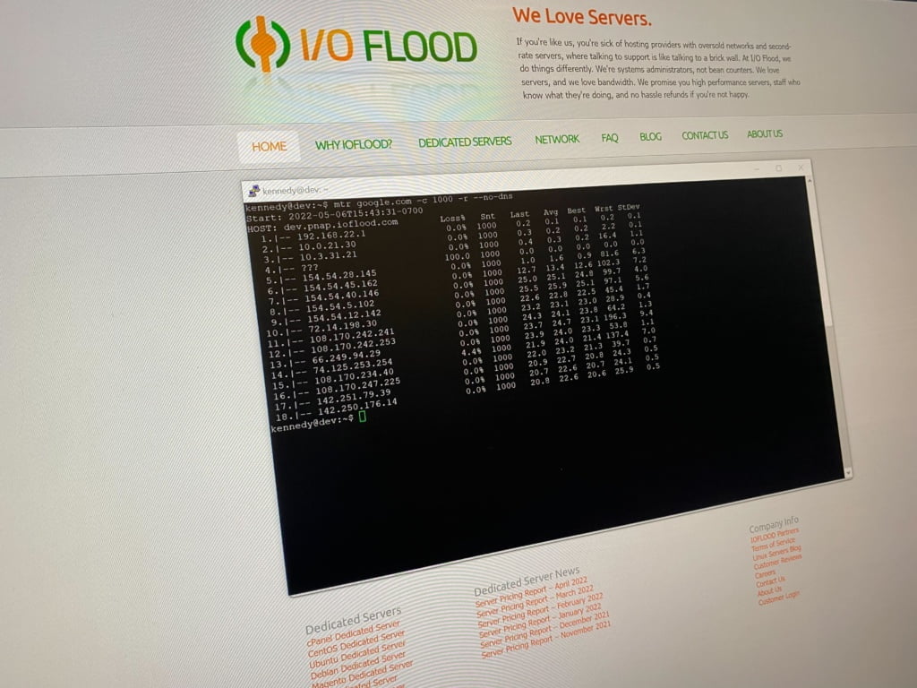 screenshot of MTR and ioflood website