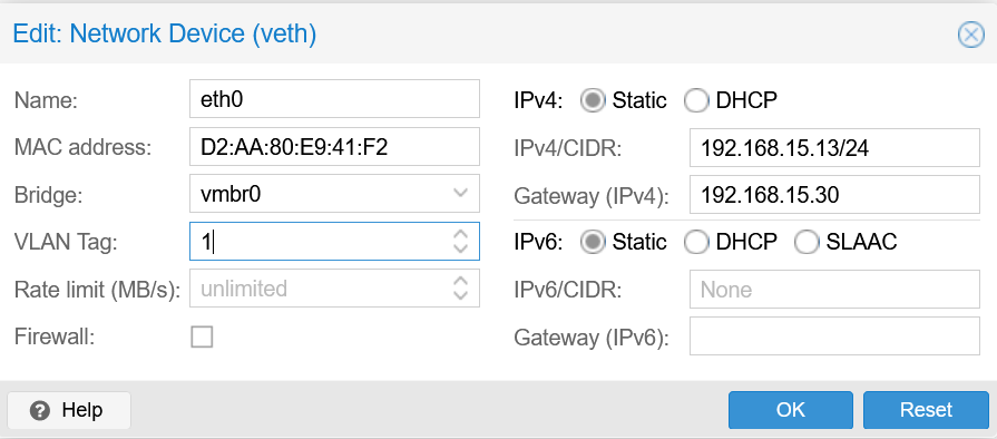 proxmox network device screenshot