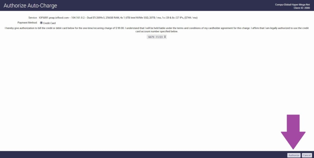 ioflood support portal auto charge authorization