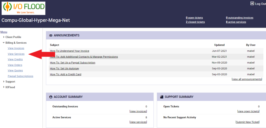 ioflood support portal main page