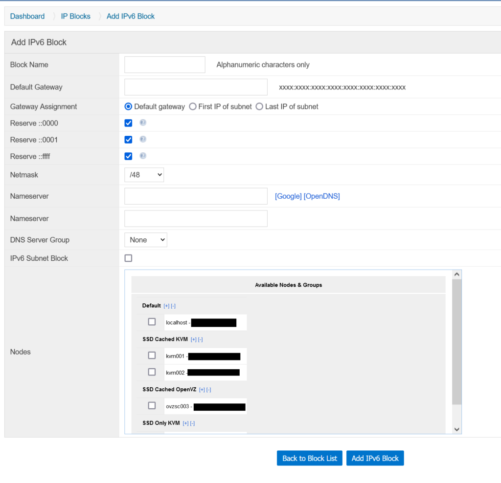 add ipv6 block solusvm