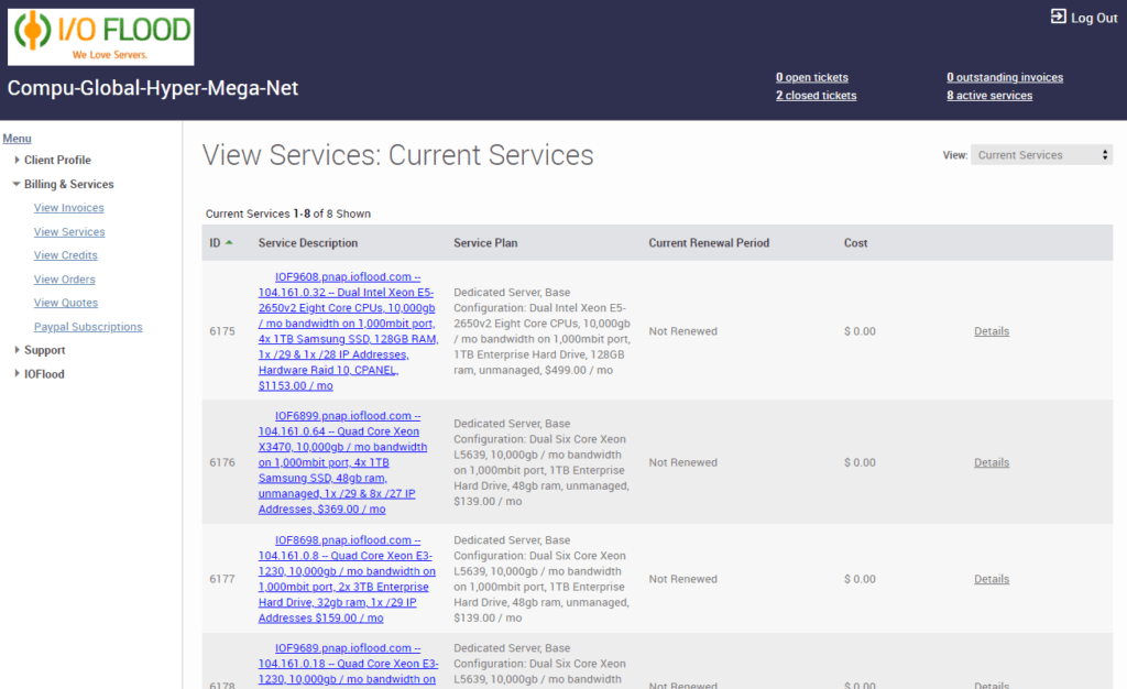 ioflood support portal list services