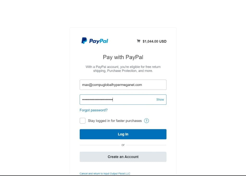paypal login screenshot