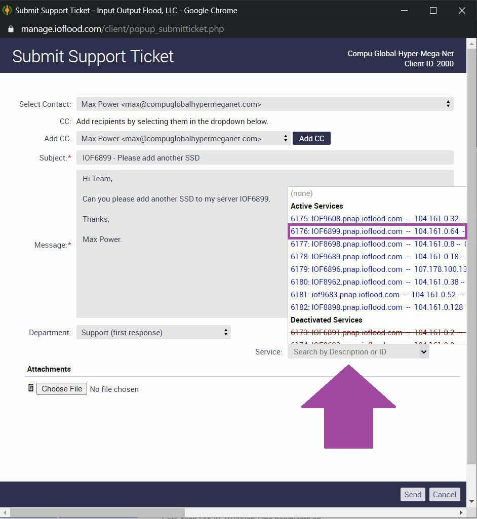 ioflood support portal submit ticket assign service