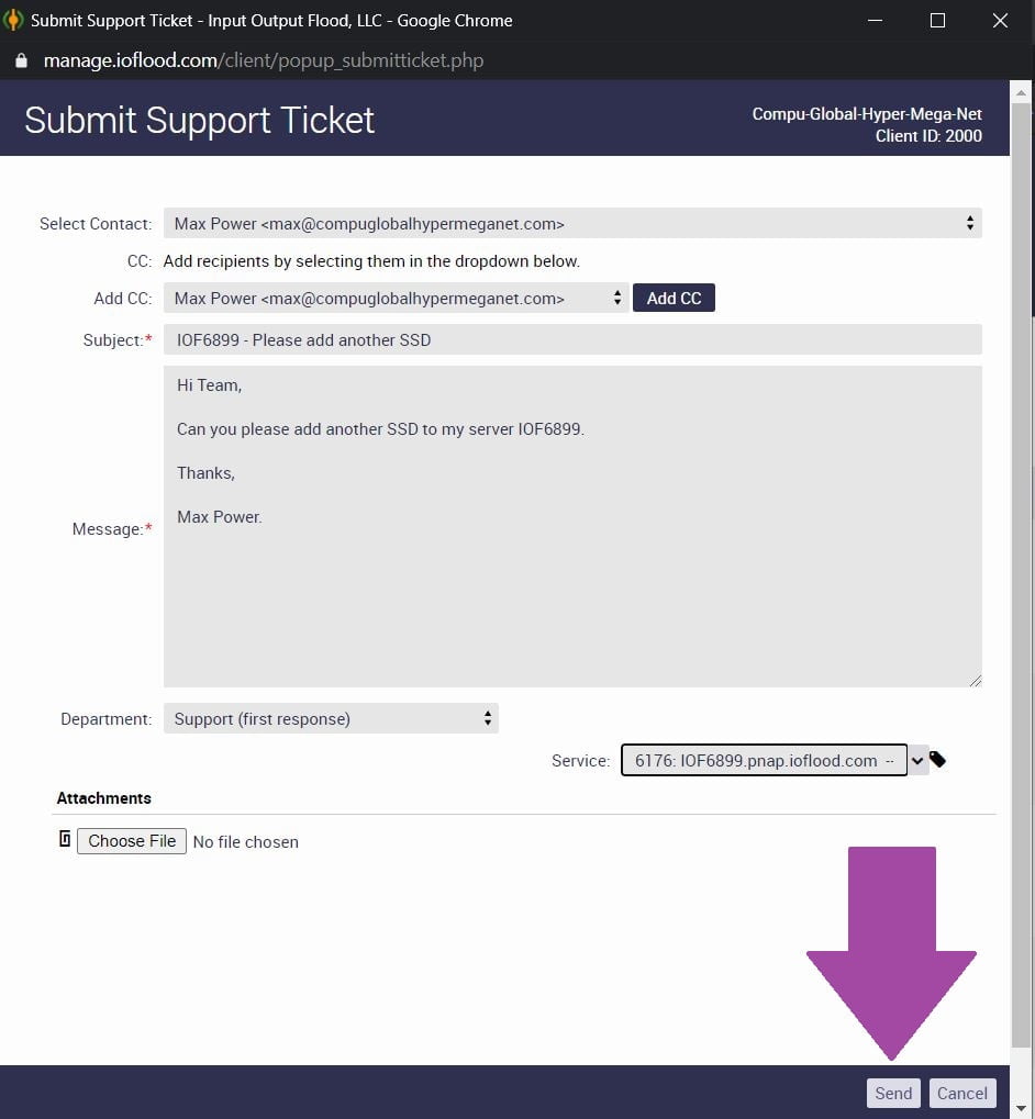 ioflood support portal support ticket filled in