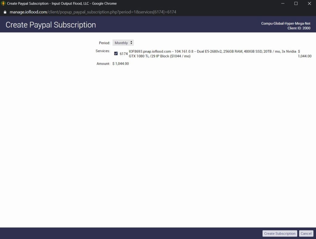 ioflood support portal paypal subscription popup