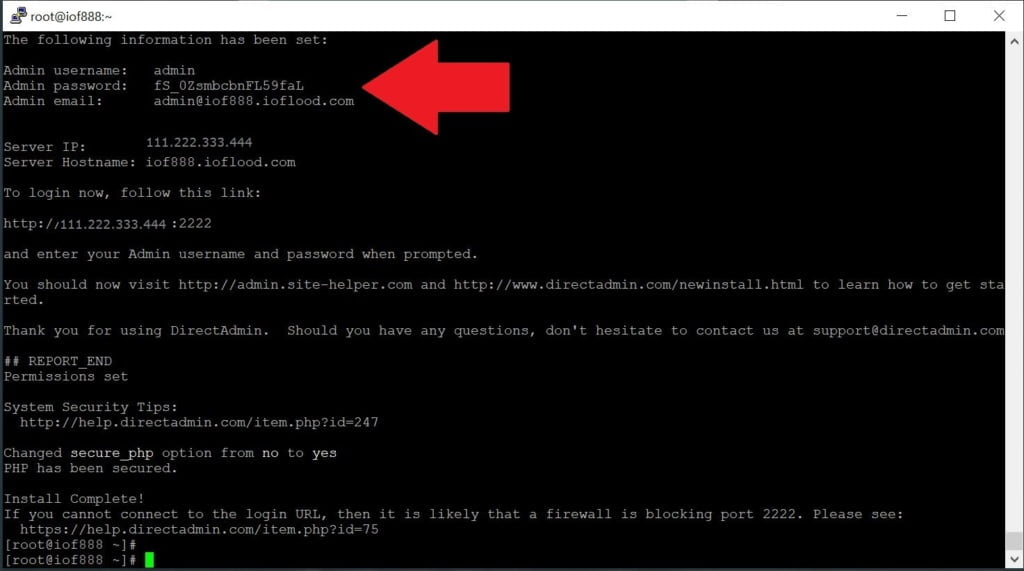 ssh terminal directadmin install finished