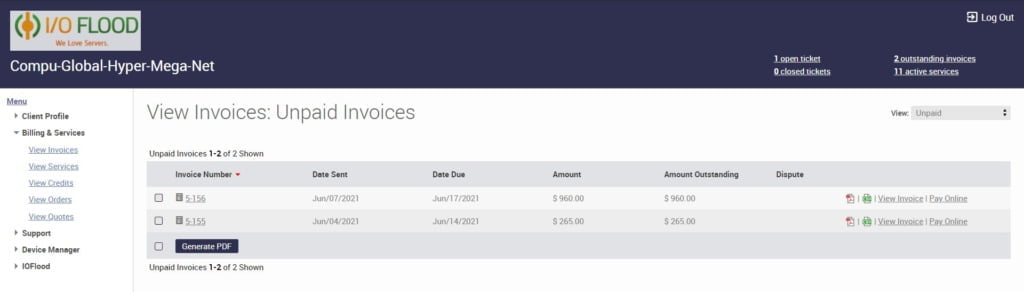 ioflood support portal unpaid invoices