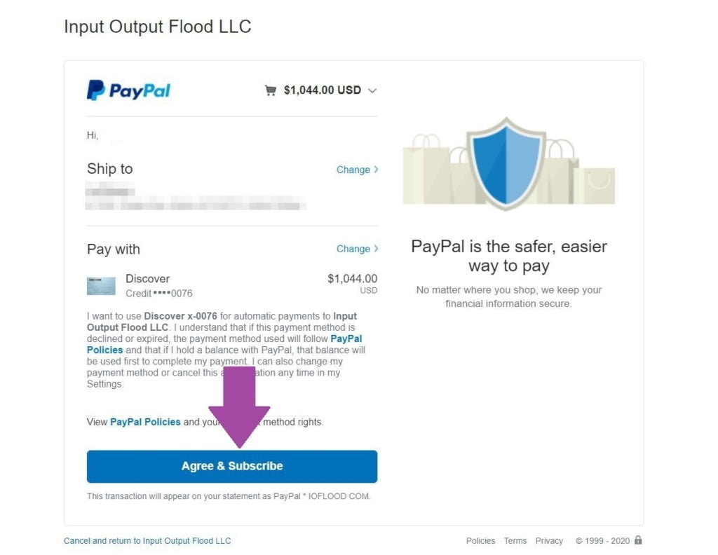 paypal subscription screenshot