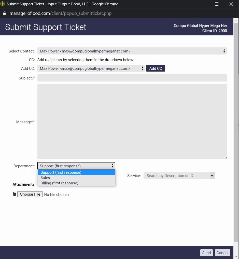 ioflood support portal ticket assign department
