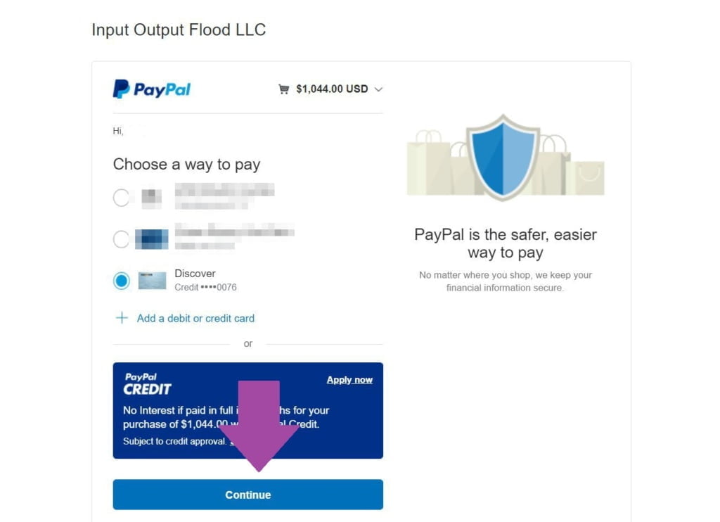 paypal payment method selector