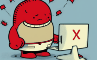 red cartoon email sender with red x