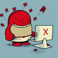 red cartoon email sender with red x
