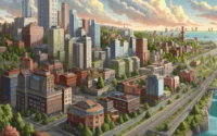 An_appealing_city_landscape_featuring_a_seamless_blend_of_scales_halfsize