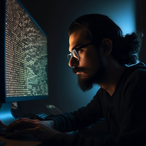 bearded hacker at linux terminal
