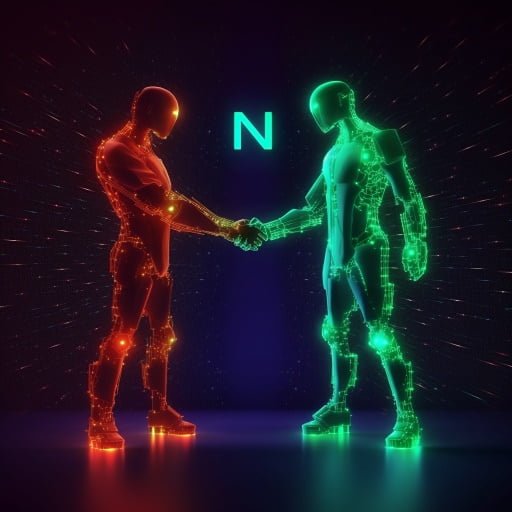 green and red blob men shaking hands