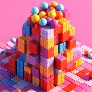 cartoon colorful blocks and gumballs