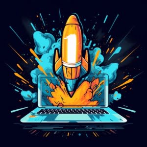 rocket shooting out of laptop