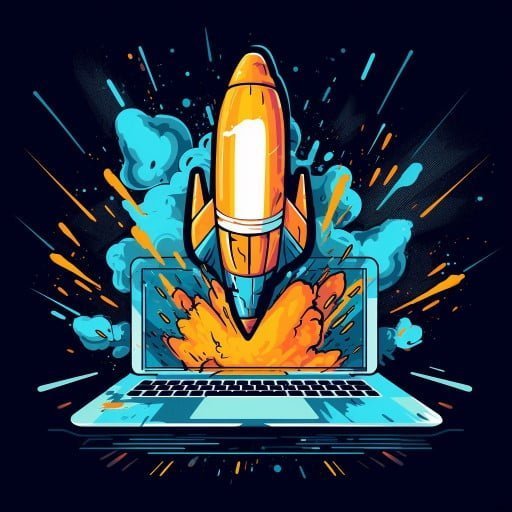 rocket shooting out of laptop