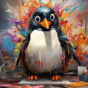 paint splattered penguin