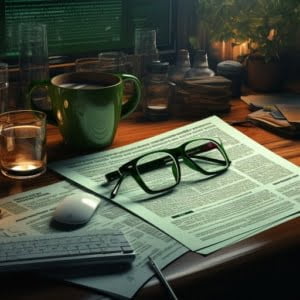 reading glasses on documents
