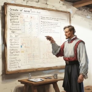 middle ages man at chalkboard