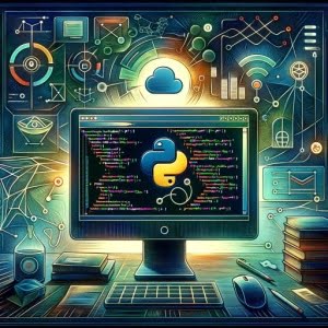 Artistic depiction of Flask in Python showing routing paths and server indicators highlighting web server and application handling