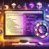 Artistic depiction of randomness in Python featuring number sequences and roulette wheels symbolizing probability and chance