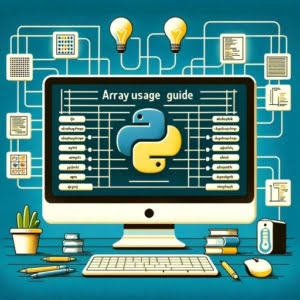 Computer interface graphic illustrating Python Array Usage focusing on array operations