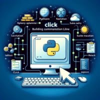 Computer interface graphic illustrating the use of python click library focusing on building command line applications