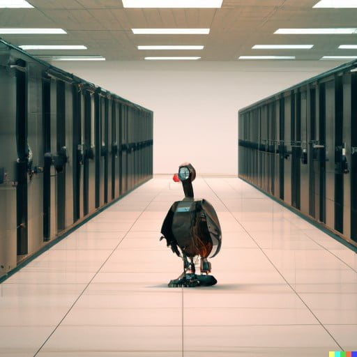 robot turkey in server room