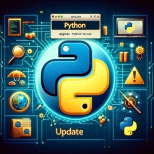 Digital image showing a Python environment with the process of updating Python focusing on upgrading the Python version