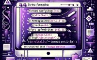 Graphic illustration of structured string formatting in Python featuring curly braces and placeholders emphasizing customization