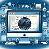 Graphic of Pythons type function on a computer screen showcasing type annotations and data type symbols