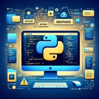 Graphic representation of argument parsing in Python showcasing flags options and parameter boxes highlighting script customization
