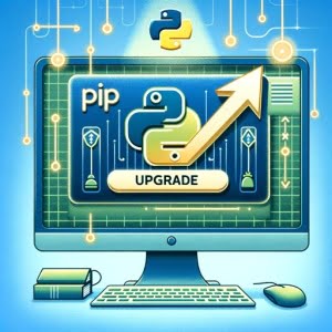 Illustration of Pythons pip upgrade command upward arrows and package icons on a screen Python software updates