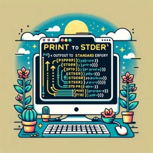 Image depicting Python code redirecting output to standard error stderr in a terminal window