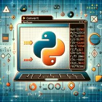 Python script converting a string to a float emphasized with numeric conversion symbols and float icons symbolizing precision