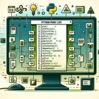 Python script displaying a list with the print function featuring list structure symbols and output icons emphasizing organized and readable output