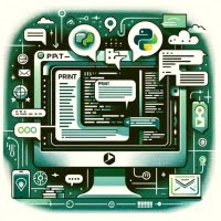 Python script displaying information with the print function featuring speech bubbles and text display icons