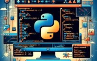 Python script executing shell operations displayed with terminal windows and command line interface icons for cross-platform automation