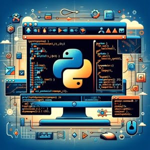 Python script executing shell operations displayed with terminal windows and command line interface icons for cross-platform automation