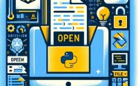 Python script featuring the open function for file handling with file icons and open commands