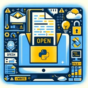 Python script featuring the open function for file handling with file icons and open commands