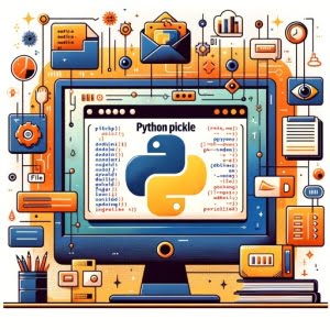 Python script using pickle module for object serialization with data saving and loading symbols highlighting data preservation