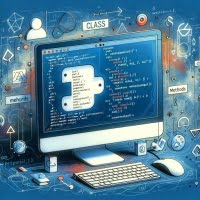 Python script with class definition and methods featuring class structure symbols and emphasizing structured and modular code