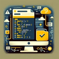 Python script with file existence check using os path exists visualized with file icons and verification symbols